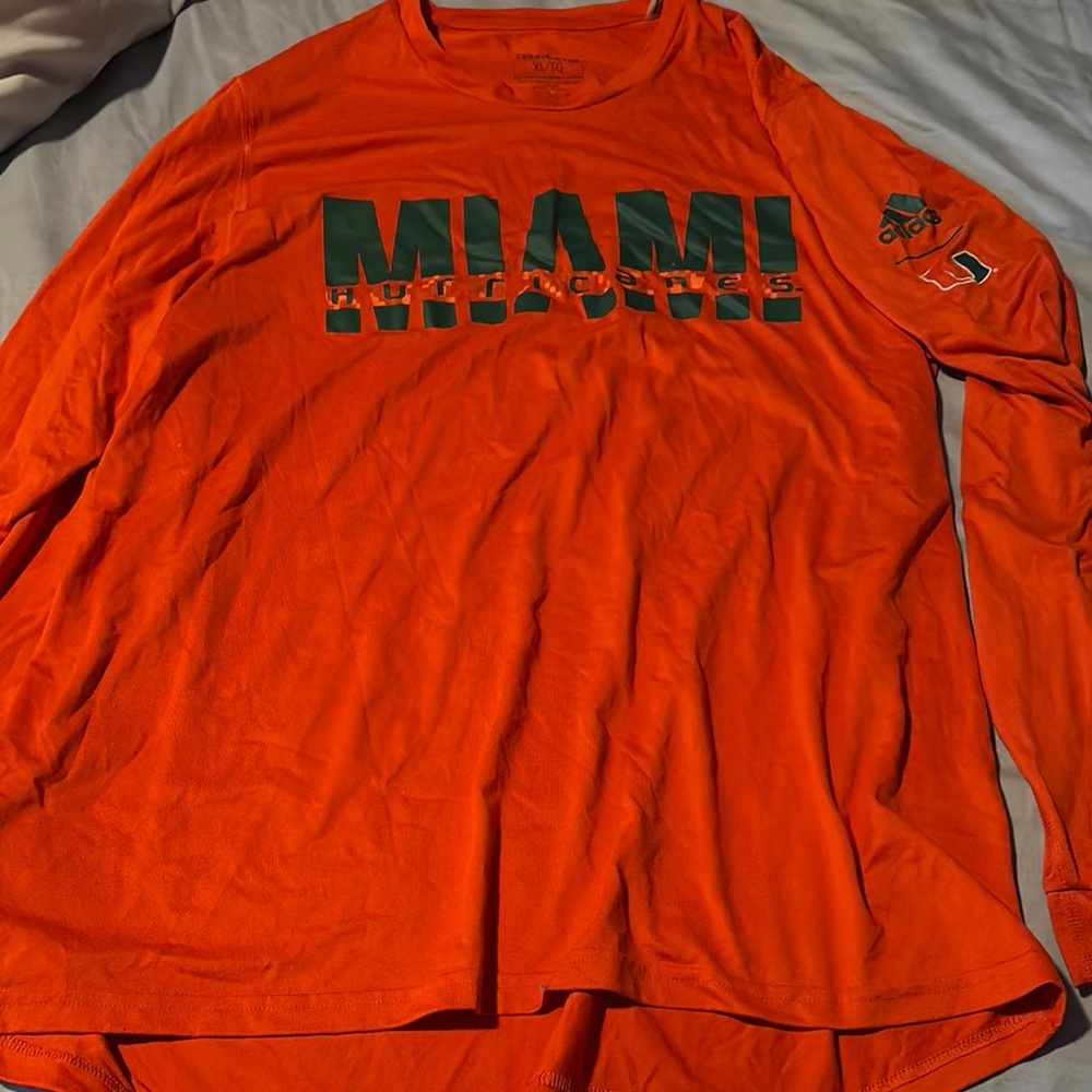 Orange Adidas Miami Hurricanes Long Sleeve Shirt